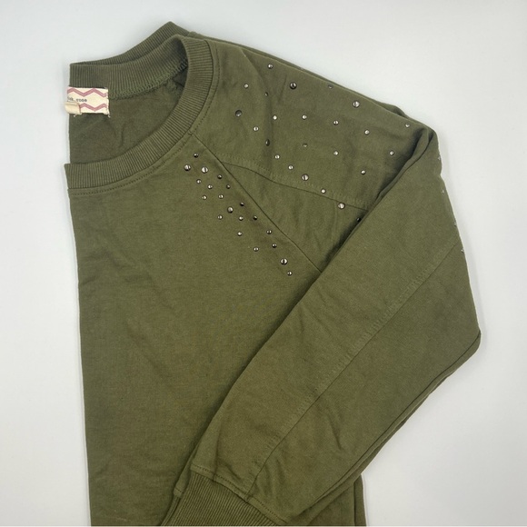 Nordstrom Pink Rose Olive Green Pullover Sweatshirt | Women’s Medium Crewneck - Picture 5 of 6